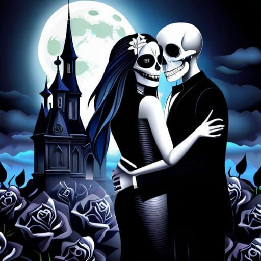 Romantic Skeleton Couple at Gothic Wedding