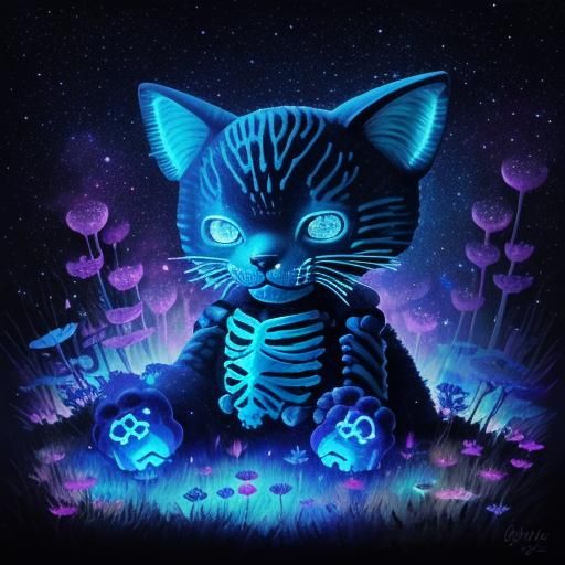 Glowing Hello Kitty Skeleton in a Galaxy