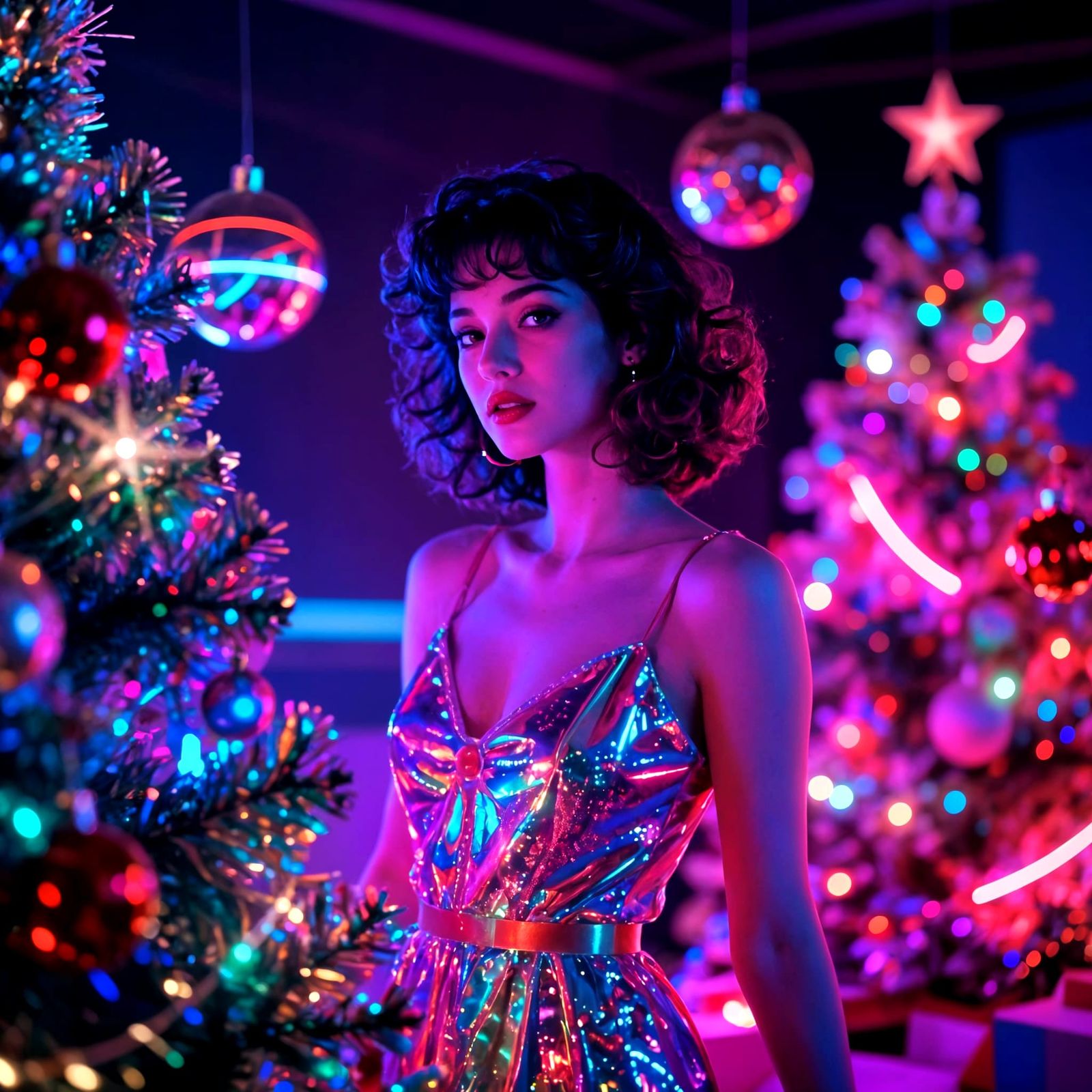 RetroFuturistic Christmas Party with Neon Lights