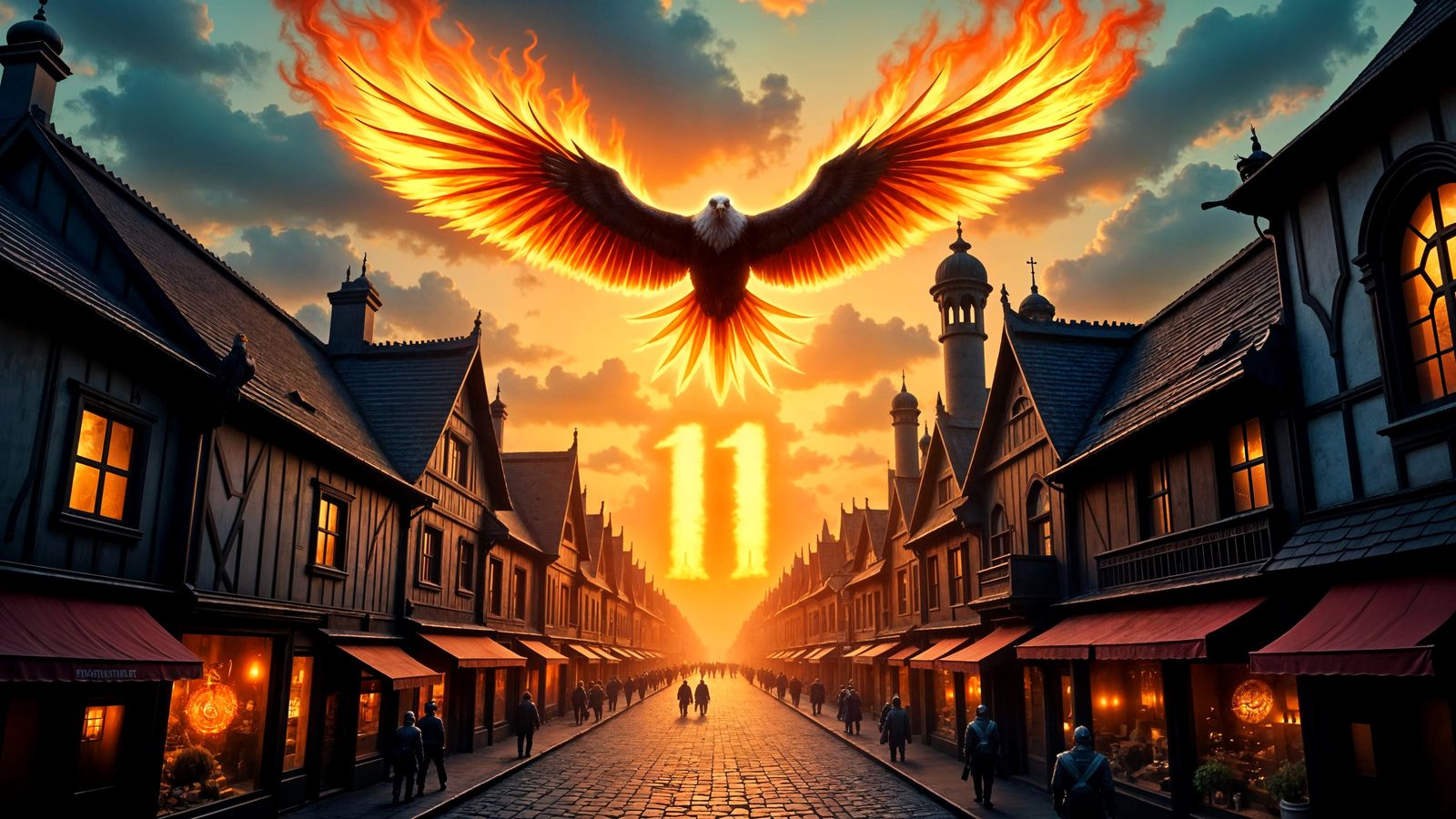 Majestic Eagle Soars Over Fiery Medieval City - Day 11
