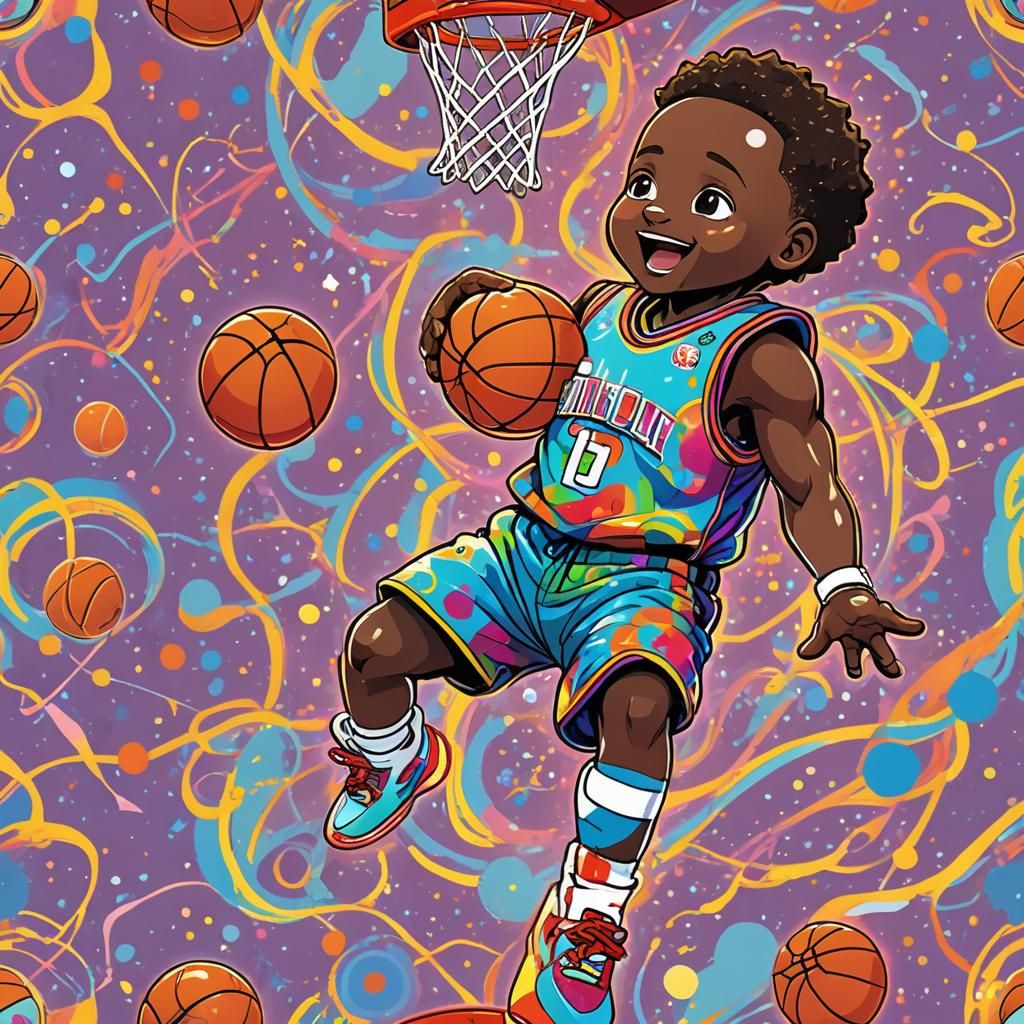 Baby Shaq Dunking: Anime-Style Fantasy Concept Art