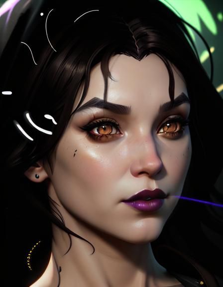 Detailed Portrait of a Witch with Dark Curly Hair