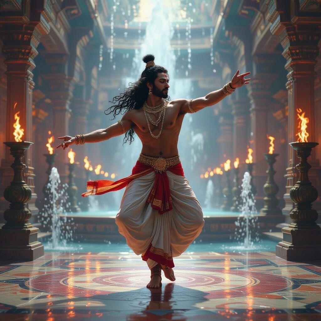 Hindu Dancer in Hall of Mirrors: Hyperrealistic Splash Art