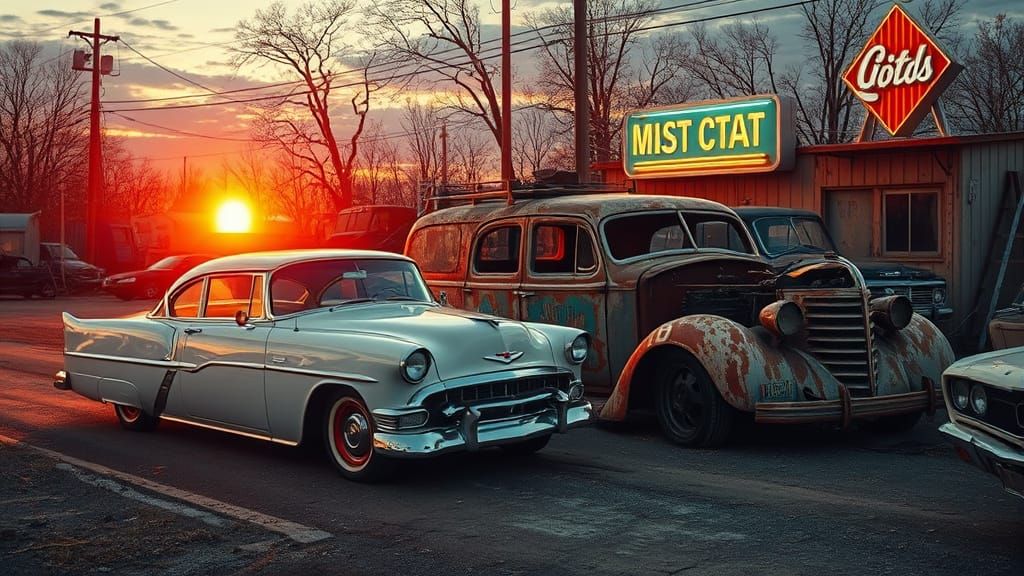 Vintage Car Juxtaposition: Beauty and Decay