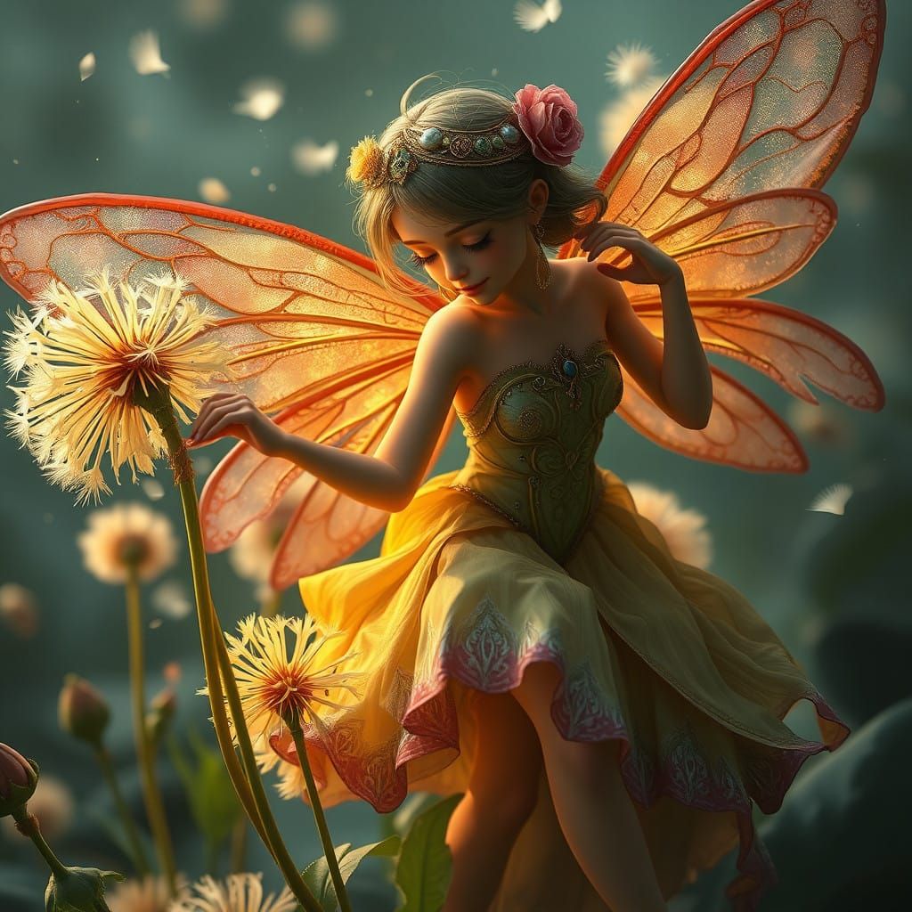 Whimsical Dandelion Sprite in Vibrant Colors