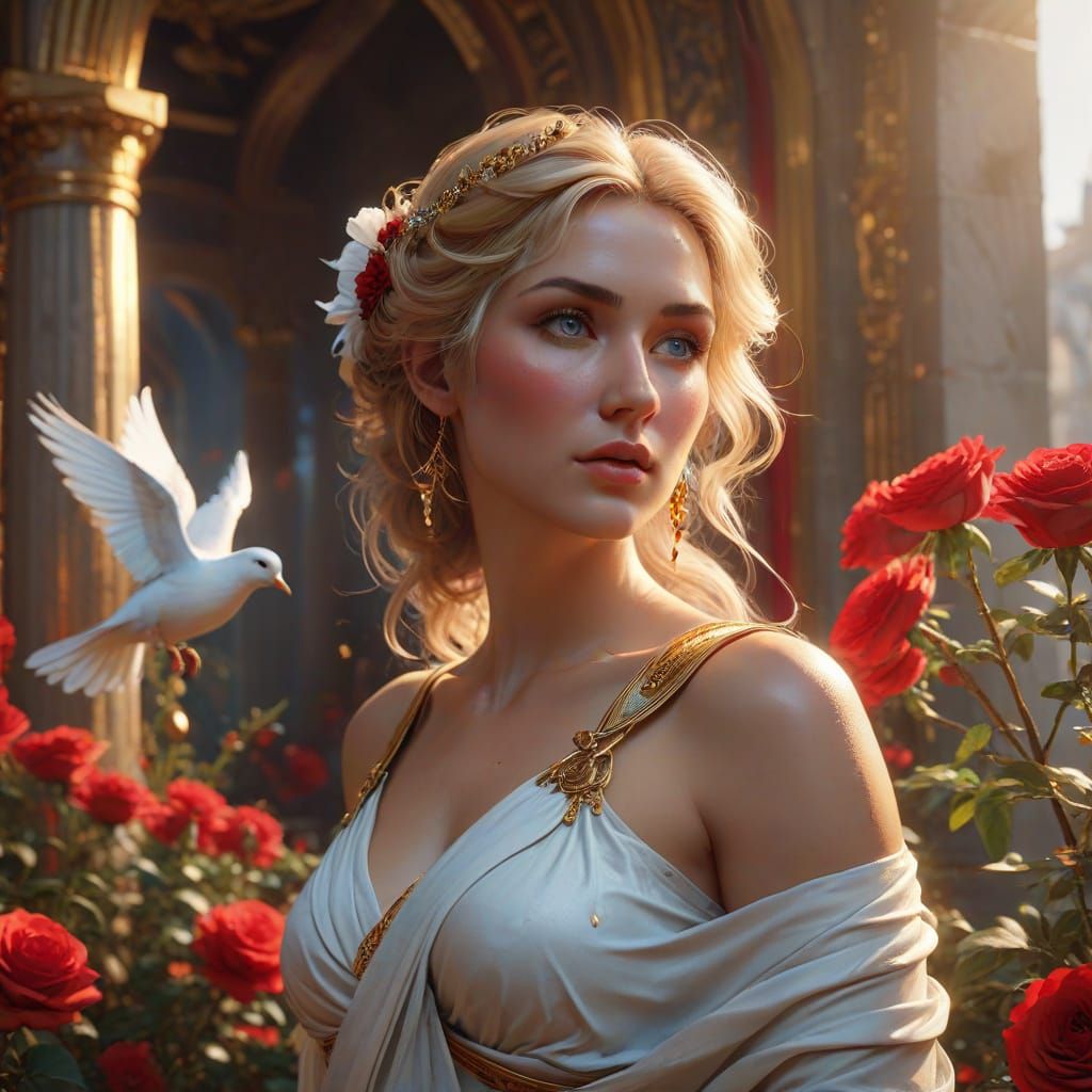 Goddess of Love in Greek Temple Splendor