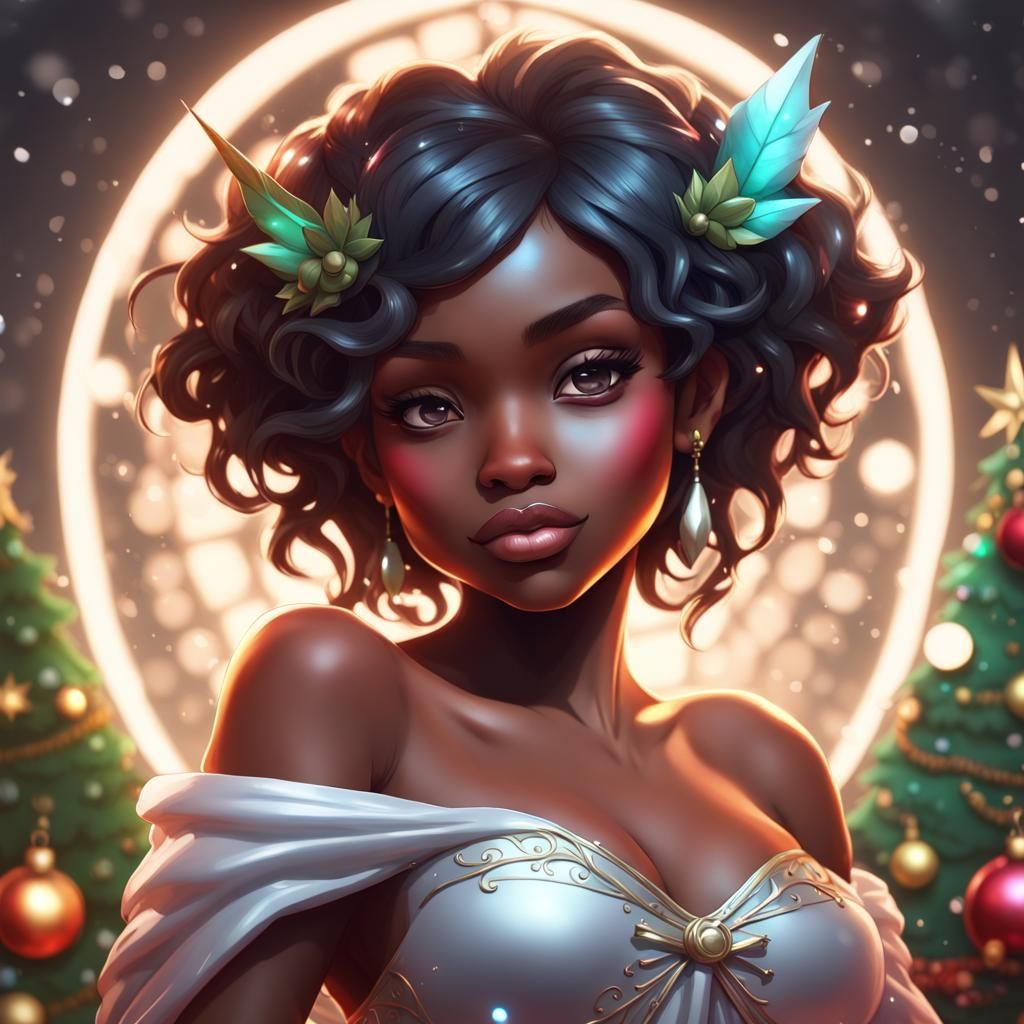 Chibi Black Christmas Fairy Portrait in 8K