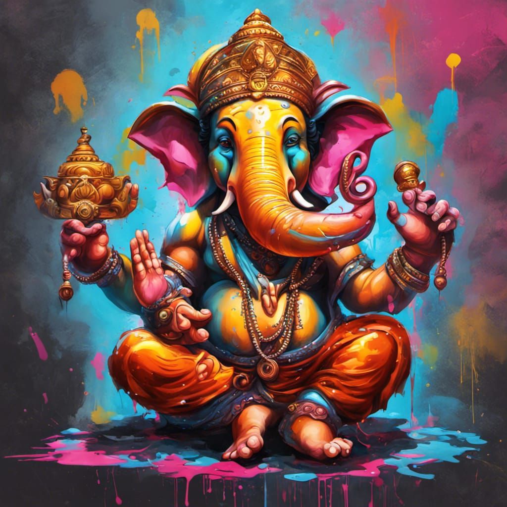 Futuristic Ganesha Game Character in Graffiti Art Style