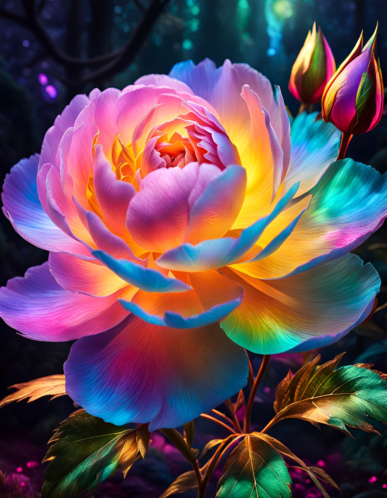 Bioluminescent Rose in Elven Palace, 3D Render