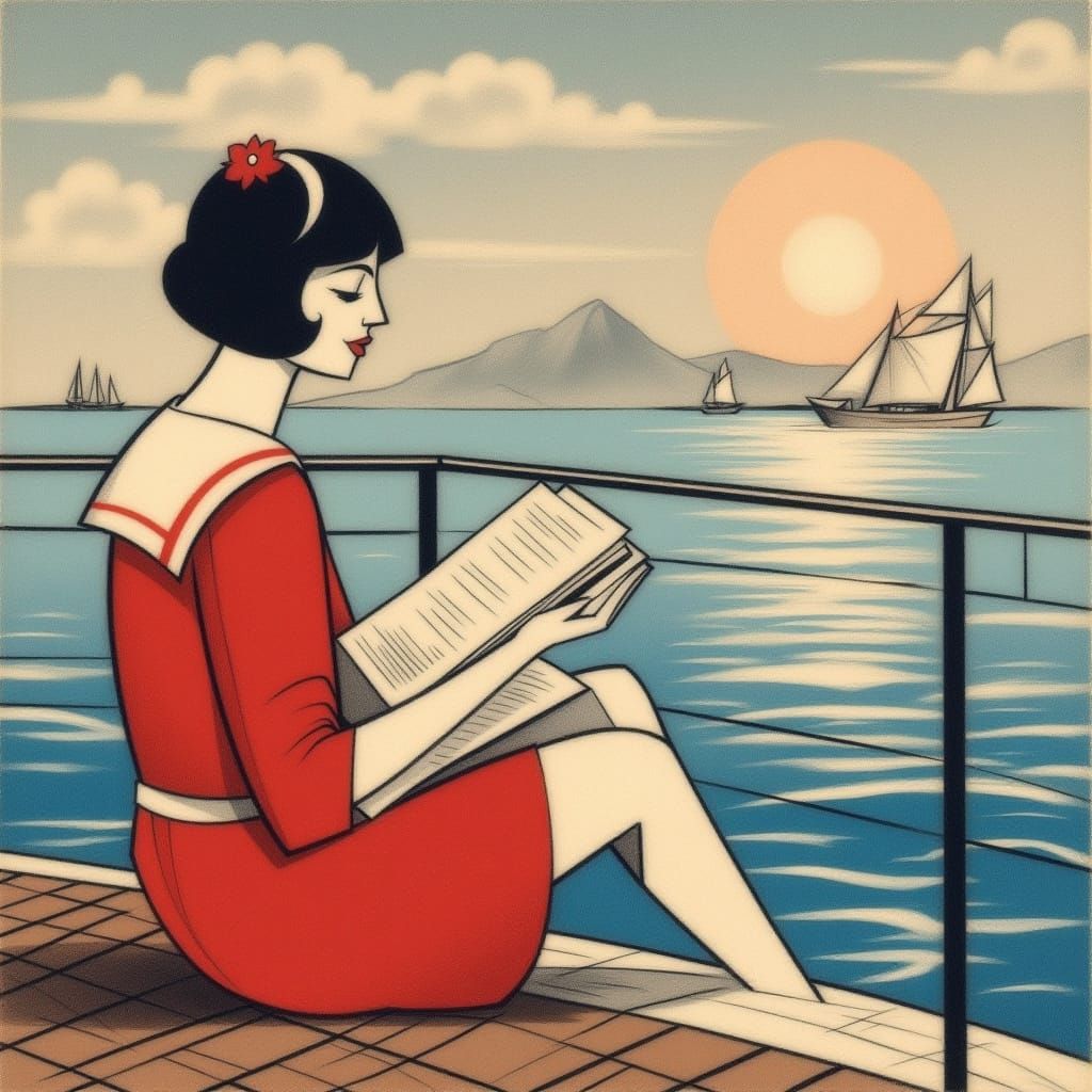 Minimalist Sailor on Deck in Colorful Digital Art