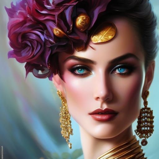a strong beautiful female biomechanical woman, wet lips intr...