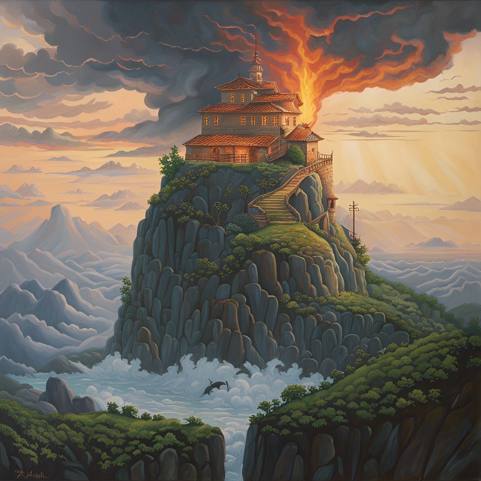 Epic Fantasy Oil Painting Inspired by Ghibli
