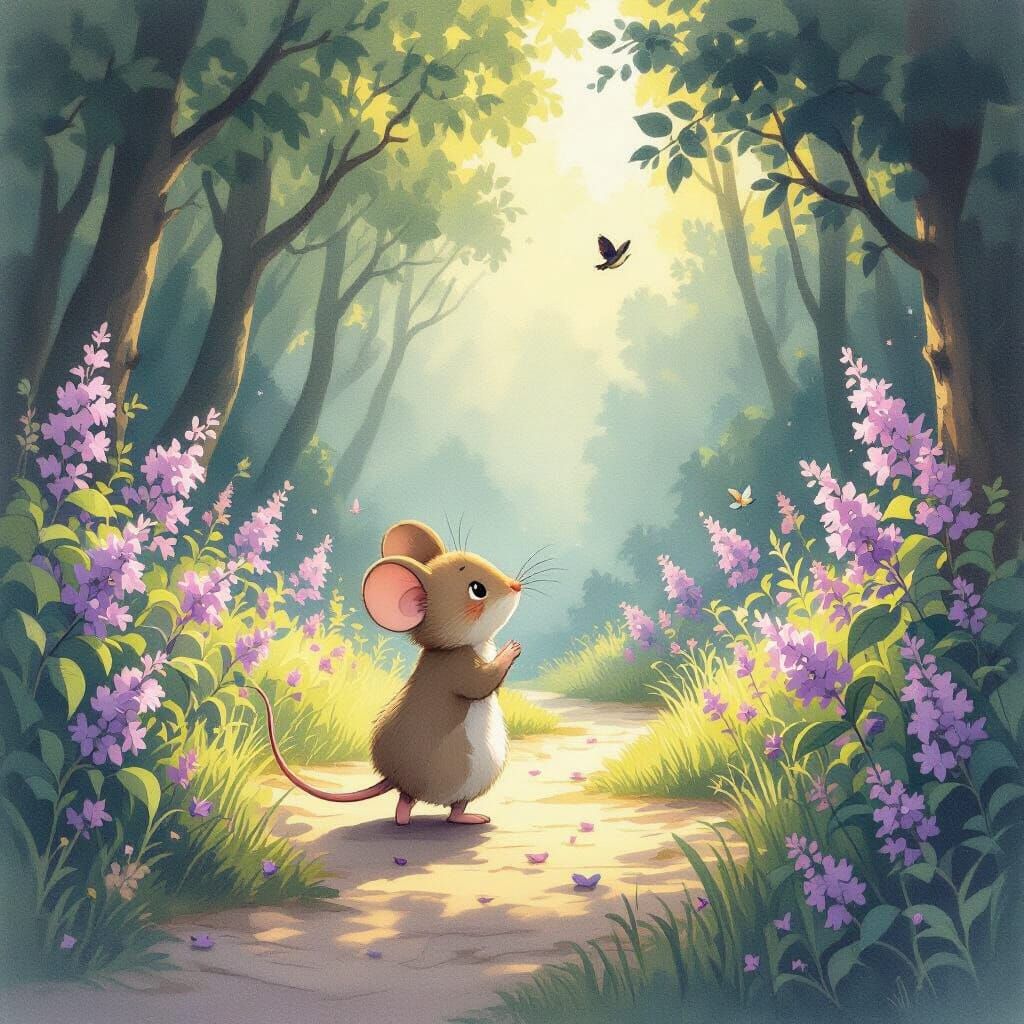 Mouse Dances in Lilac Forest: Ghibli Watercolor