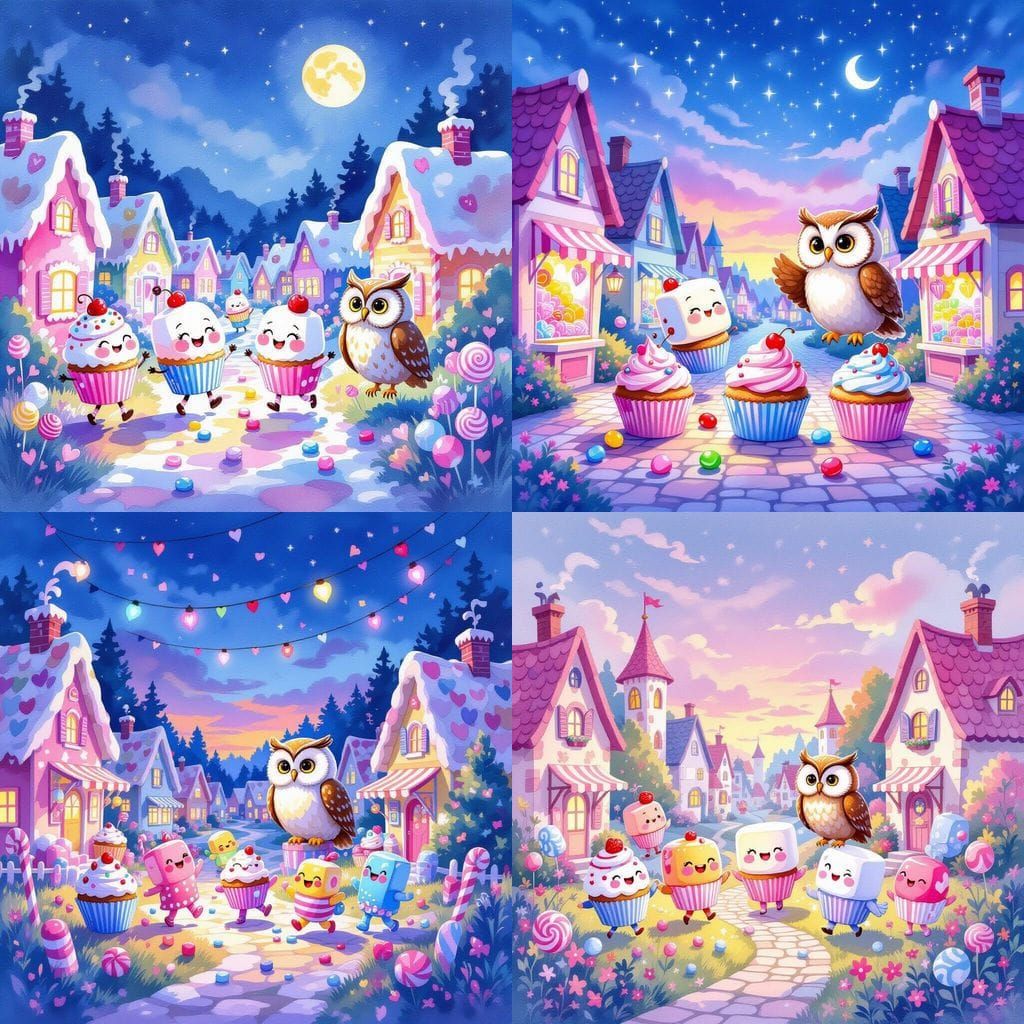 Joyful Candy Creatures Celebrate in Watercolor Style