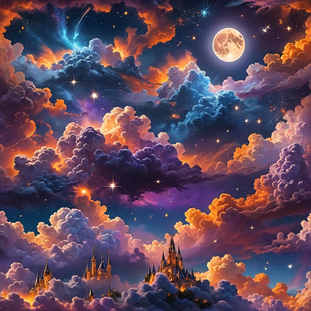 Fantastical Starry Sky Matte Painting with Candle Clouds