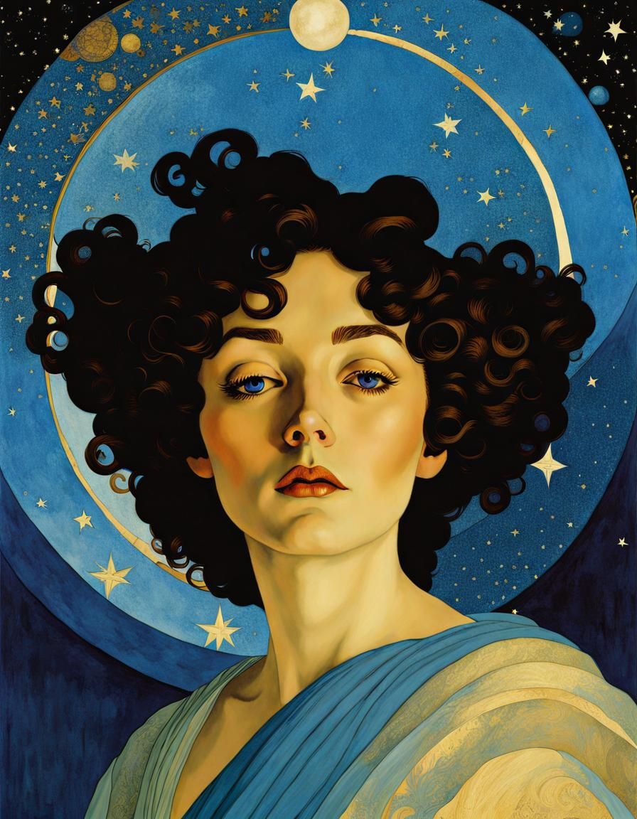 Celestial Dreamer in Parrish Style with Sparkling Stars