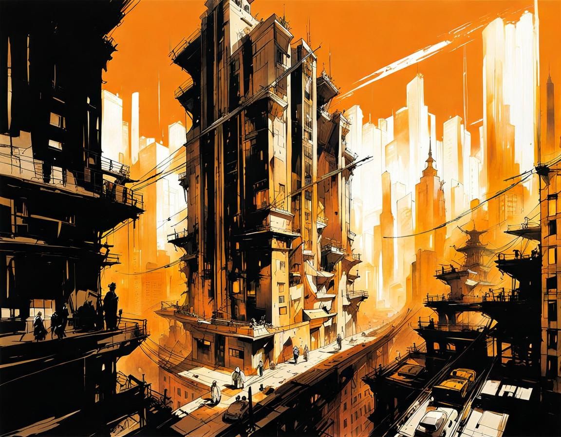 Angelic Art Deco Metropolis in Manga Style