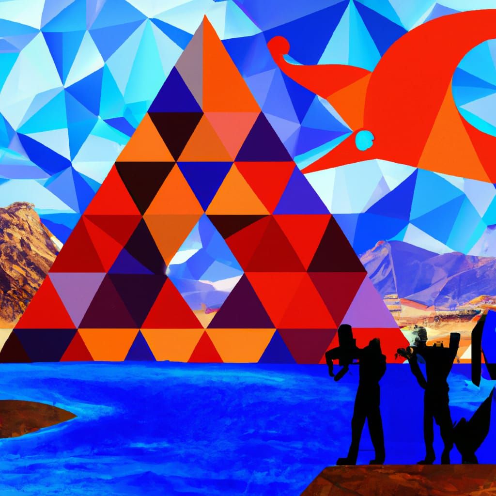 Travelers look at the two-dimensional pyramid, one of the fa...
