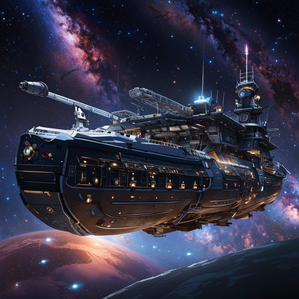 Pirate spaceship cruising in space