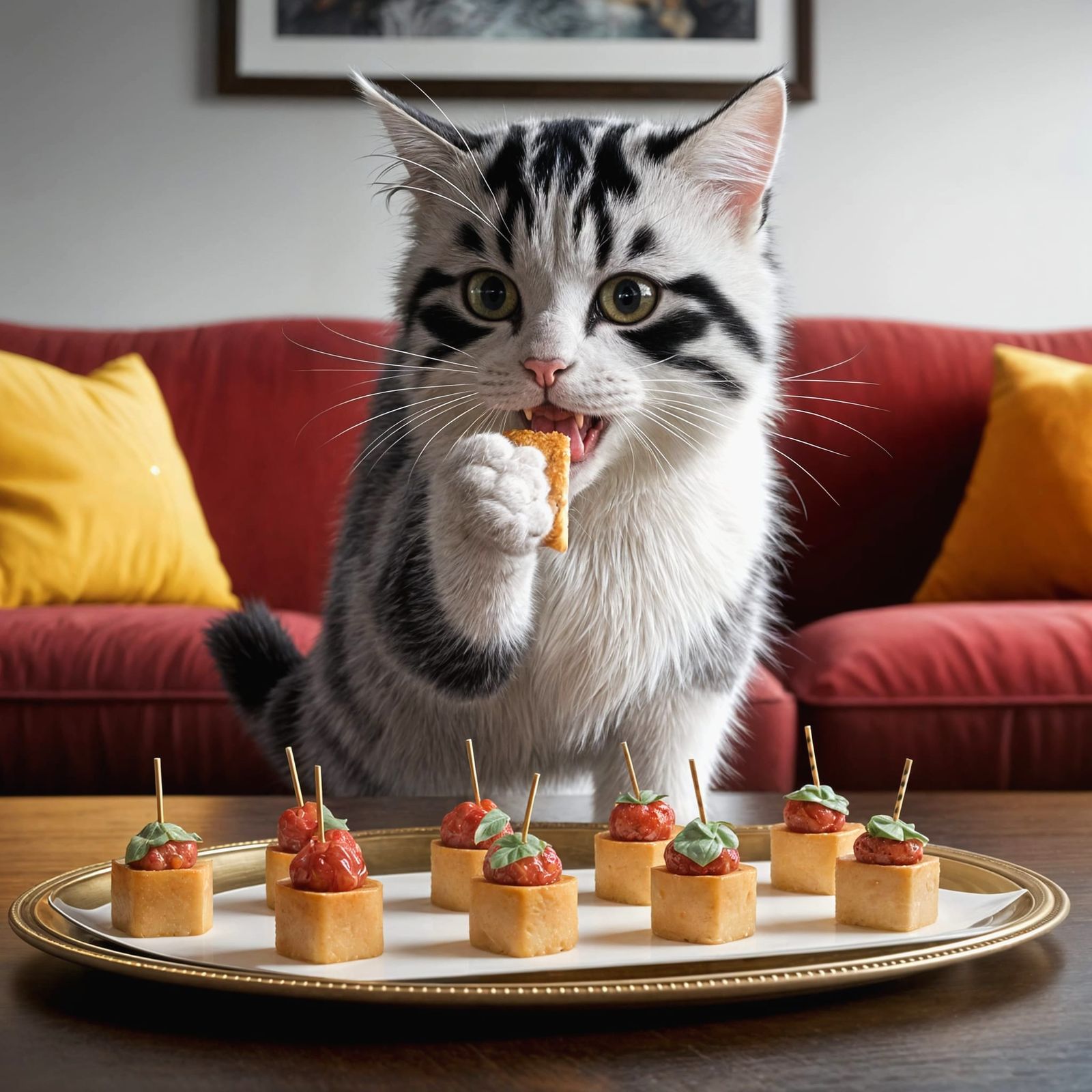 Mischievous Kitty Stealing Hors D'oeuvre