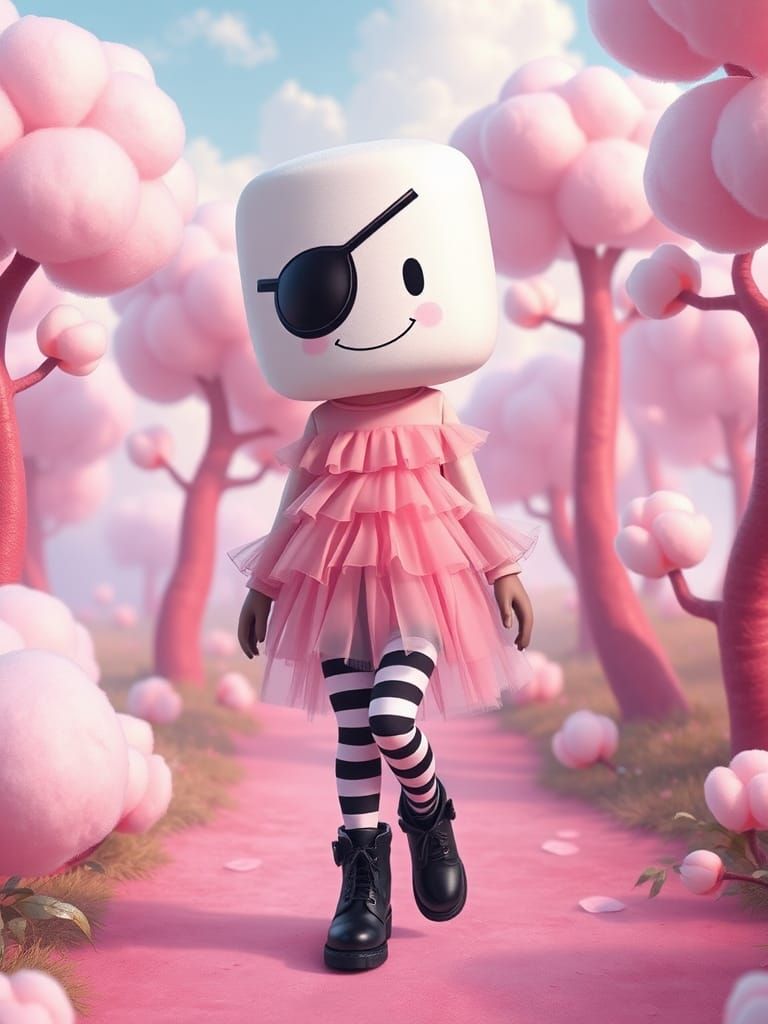 Marshmallow Punk Girl in Pastel Candy Land