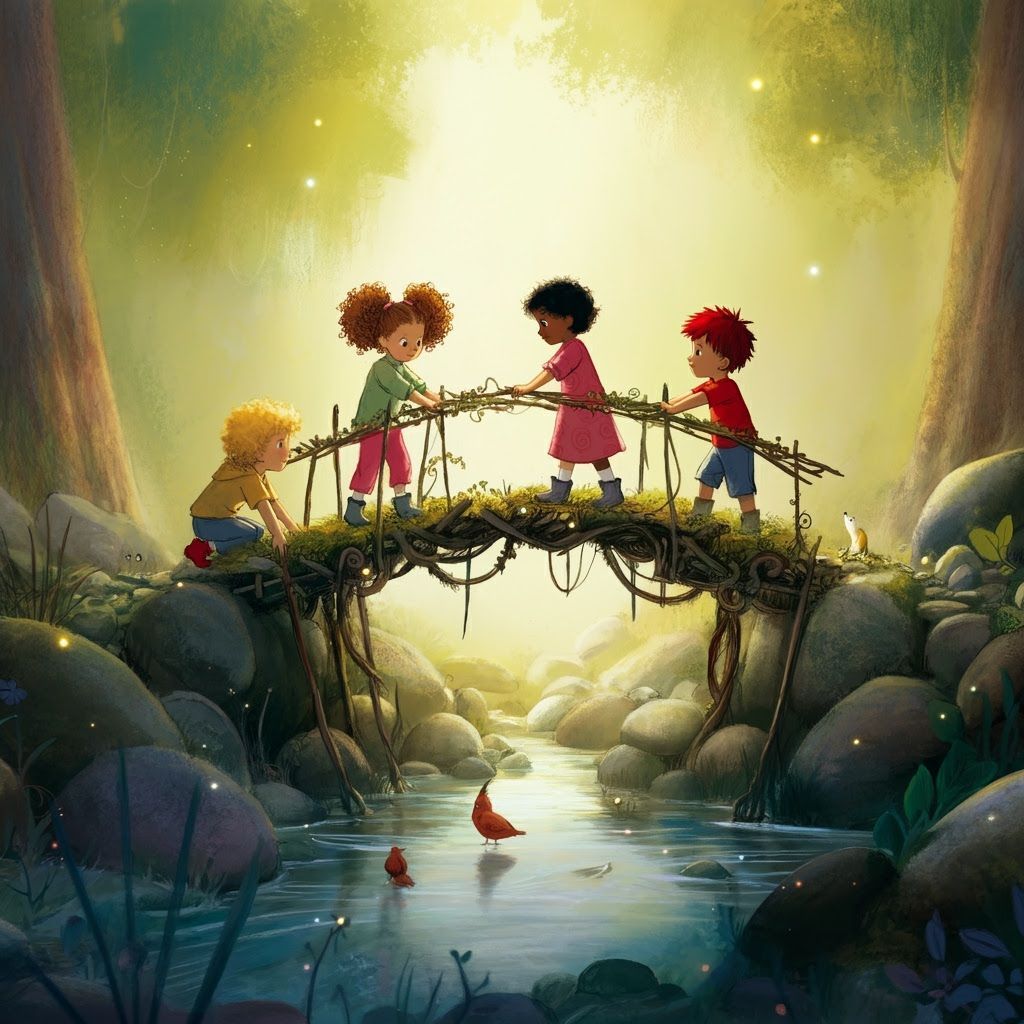 Kids Build Whimsical Bridge in Nature, Beatrix Potter & Miya...