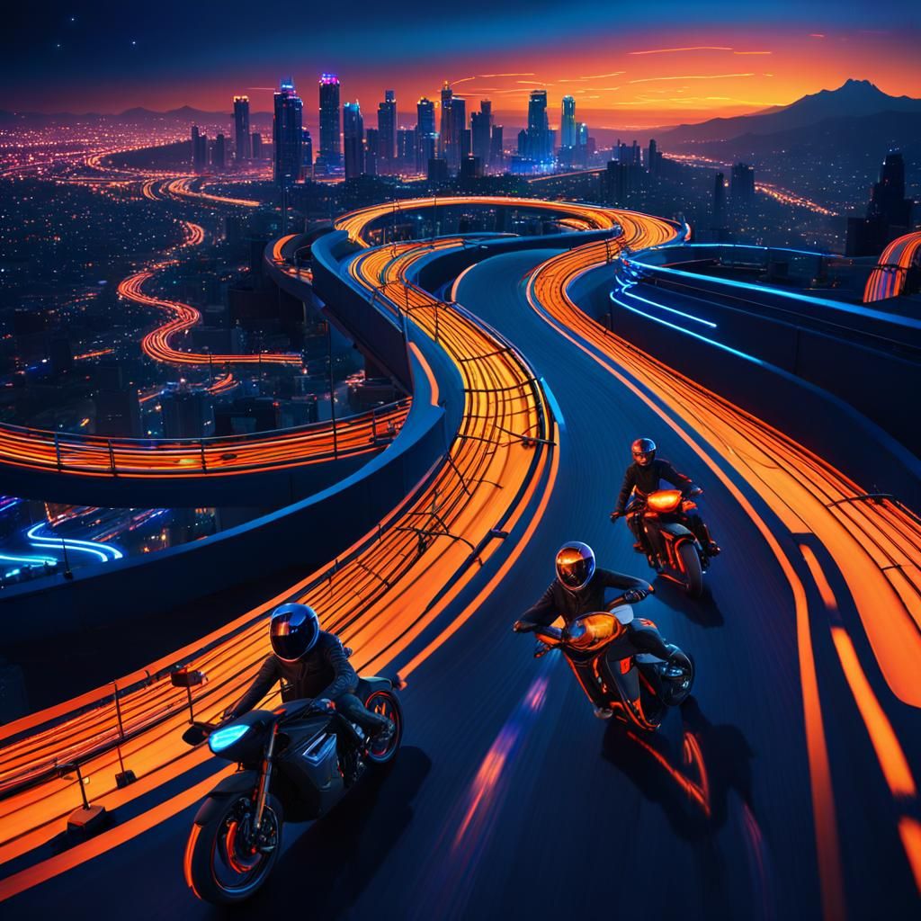 Neon City Motorcycle Race in Sci-Fi Style