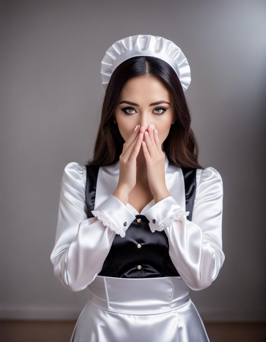 Maid in Shiny Satin Uniform, Professional Photo