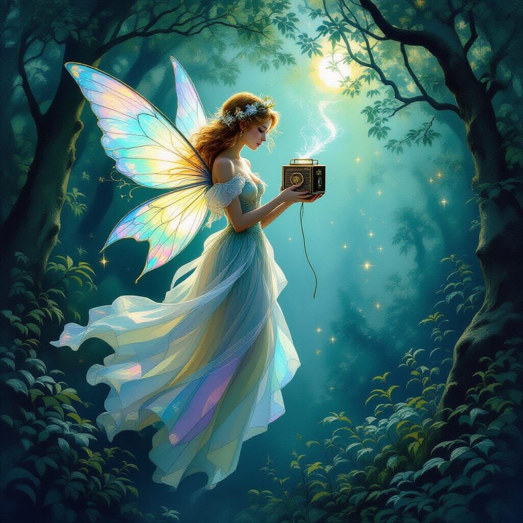 Ethereal Fairy in Enchanted Forest, Neo-Impressionist Style