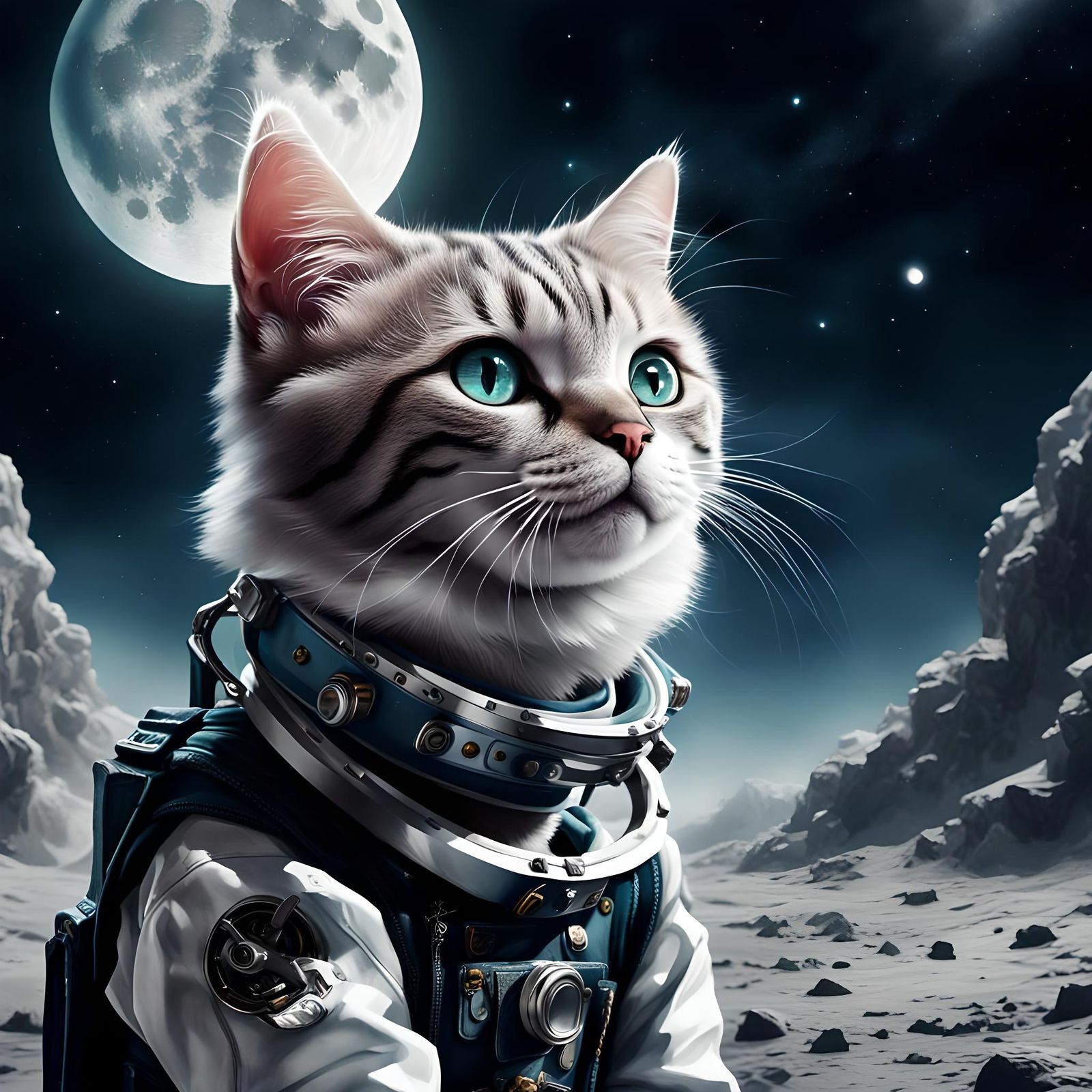 Cute Cat Singer on the Moon in Hyperrealism