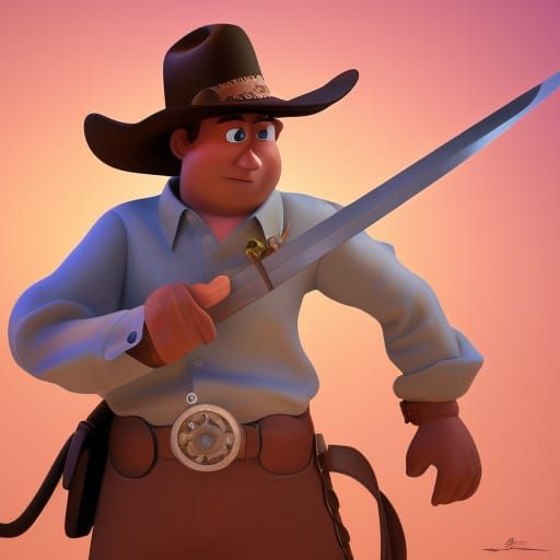 Cowboy with Sword in 3D Digital Art Style
