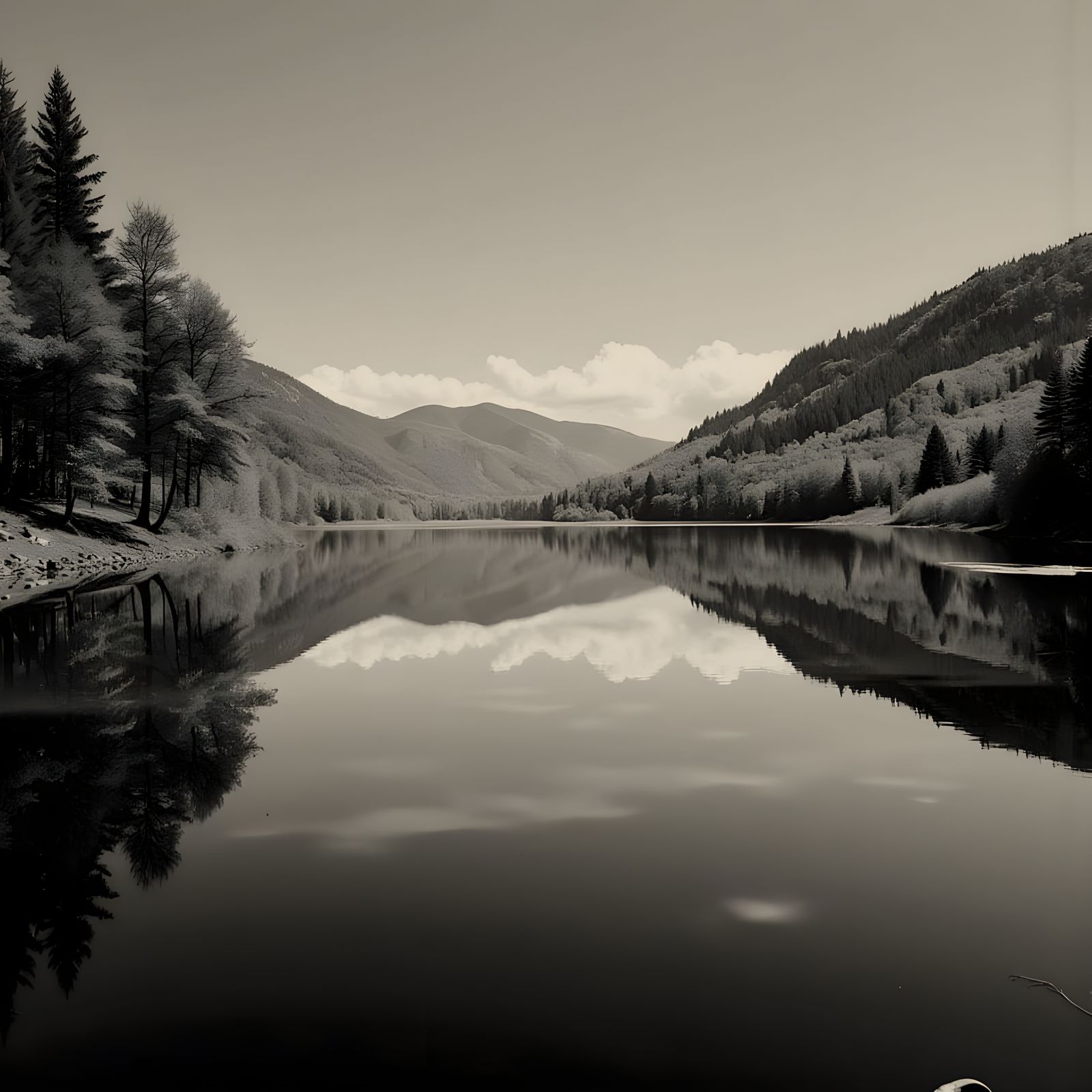 Serene Lake Vista with Autumn Trees Reflecting Azure Sky