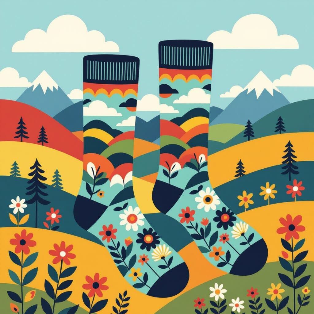 Landscape Sock Design in Mid-Century Modern Style