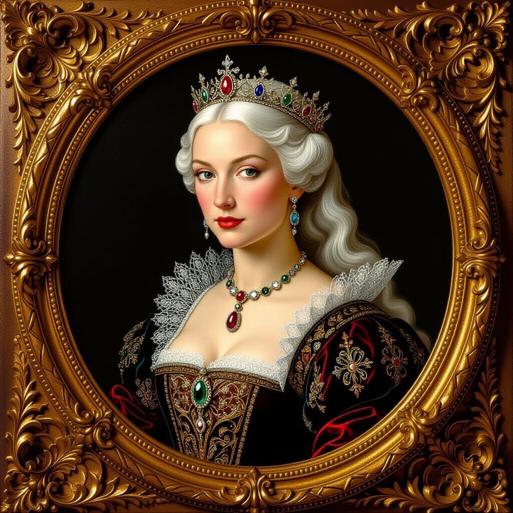 Regal Queen Emma Frost in Flemish Renaissance Style