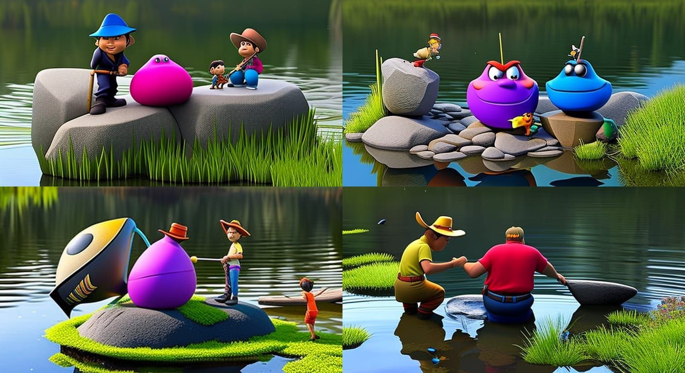 Father and Son Fishing: 3D Digital Art