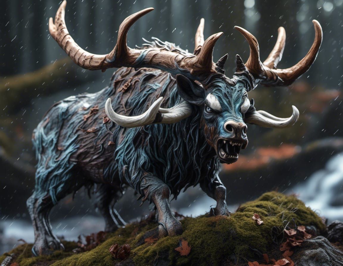 Terrifying Baby Wendigo in Stormy Forest at Dusk