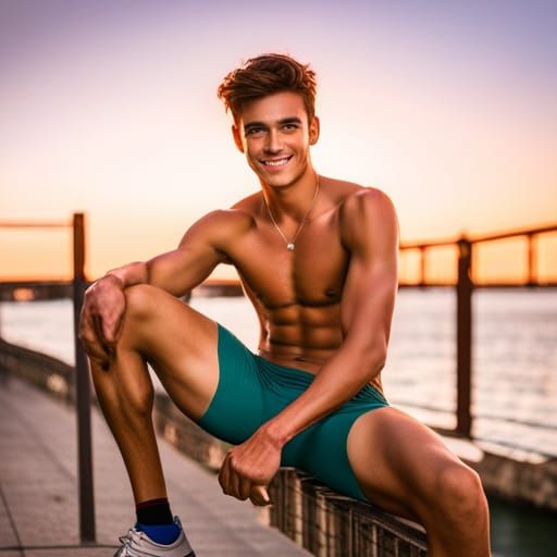 Handsome Man on Beach as Origami Papercraft