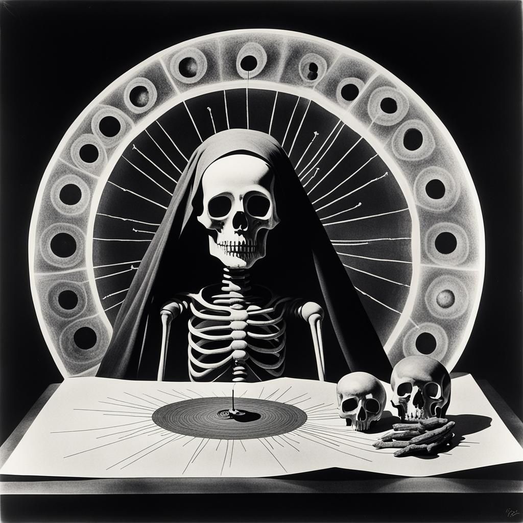 Surreal Rayograph of Reflecting Objects in Black and White