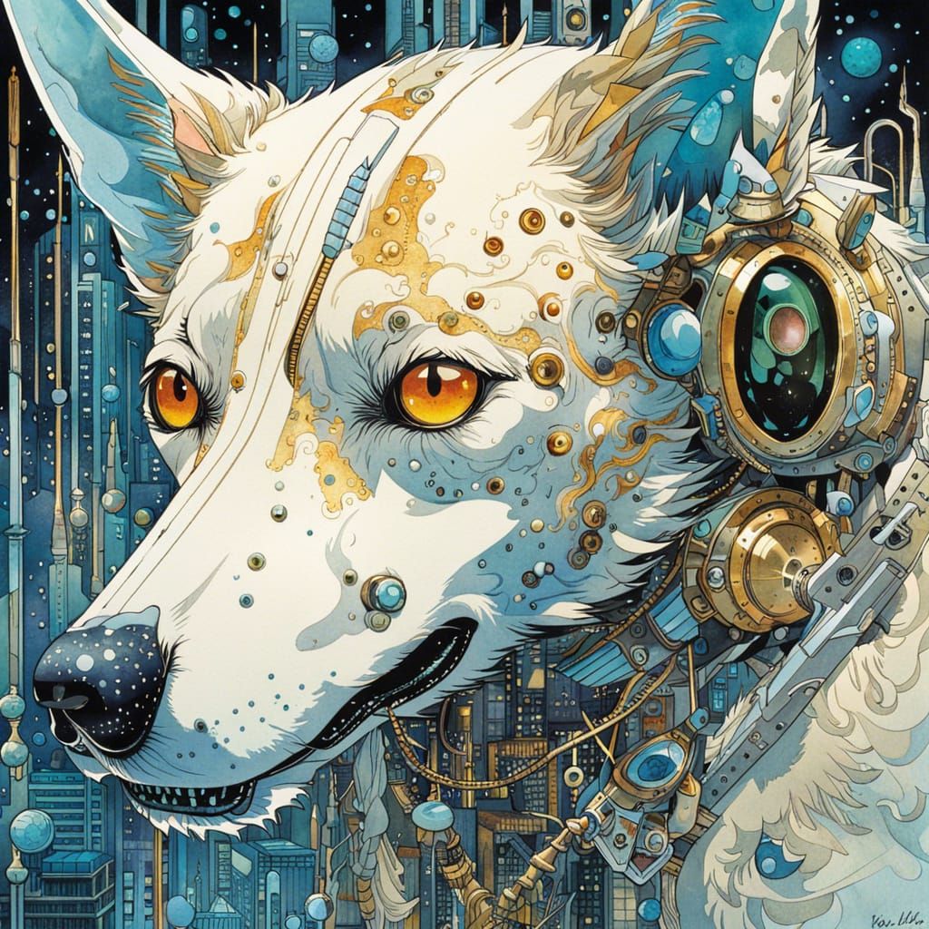 Adorable Cybernetic Dog Concept in Retrowave Style