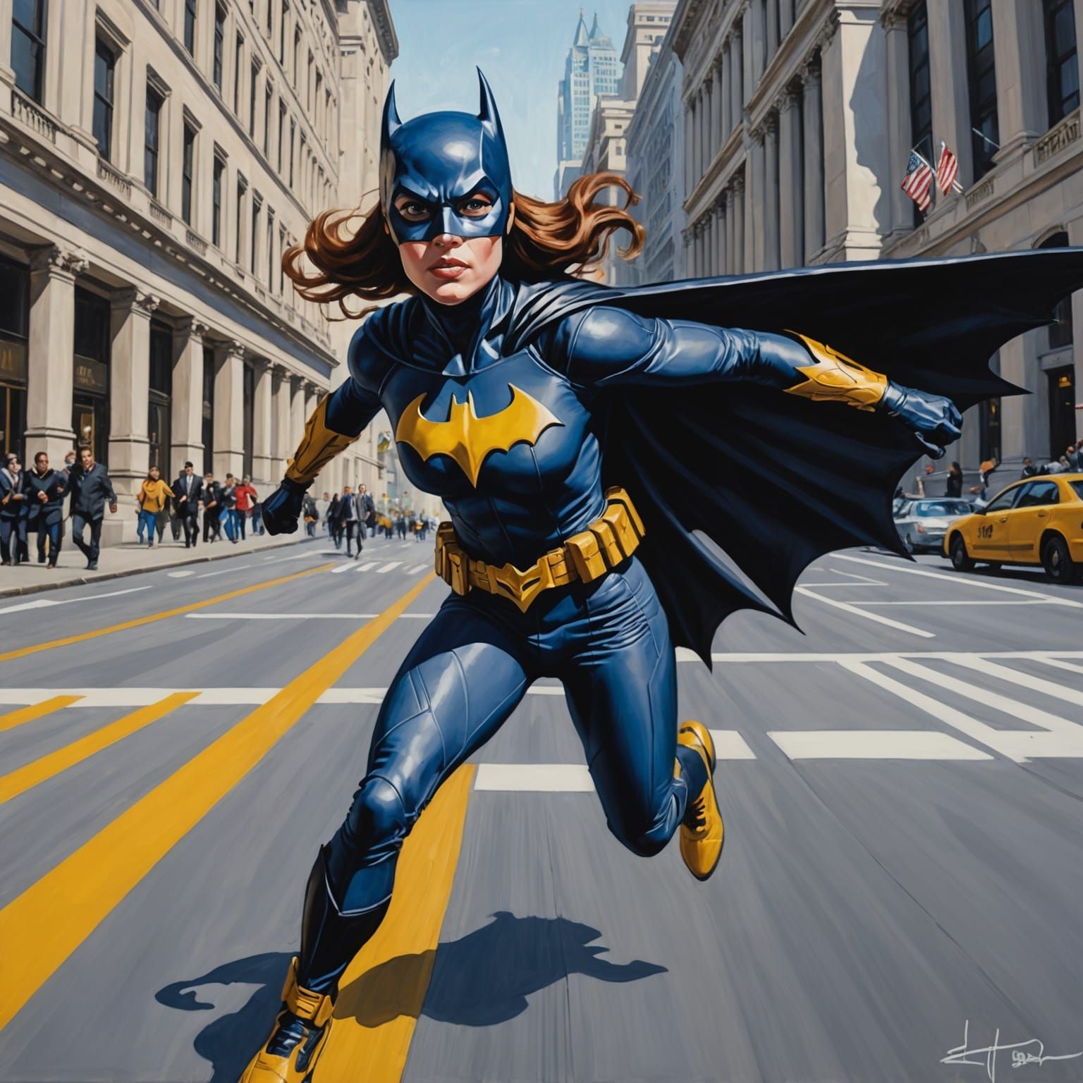 Batgirl Runs from Justice League, Oil Gouache Portrait