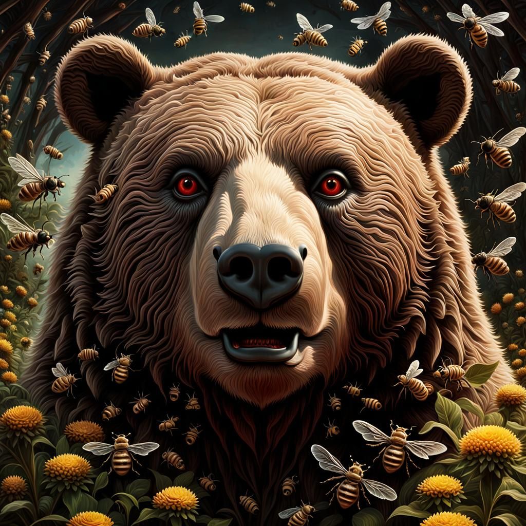 Surreal Bear Face in Psychedelic Digital Art