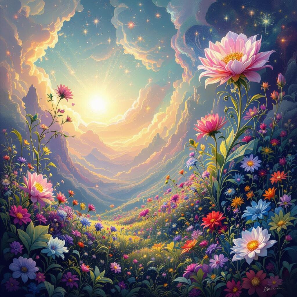 Inspiring Fantastical Landscape with Luminous Flora