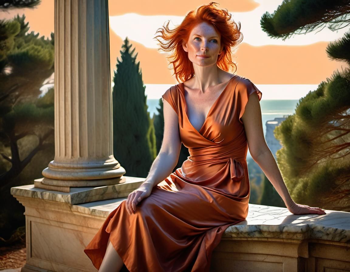 Renaissance Woman in Garden, Chiaroscuro Oil Painting