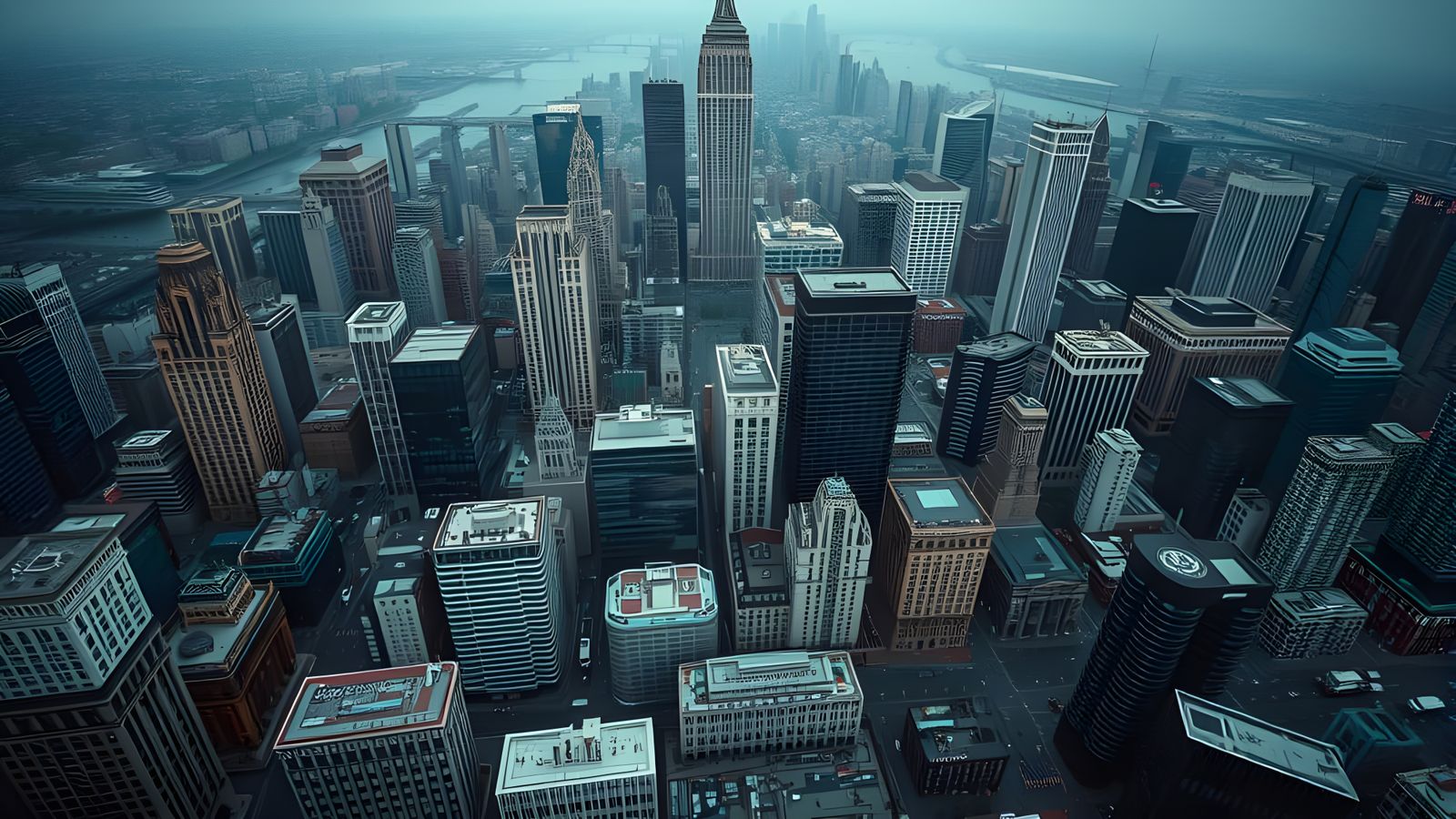 Hyperrealistic Bird's Eye View of a Vast City