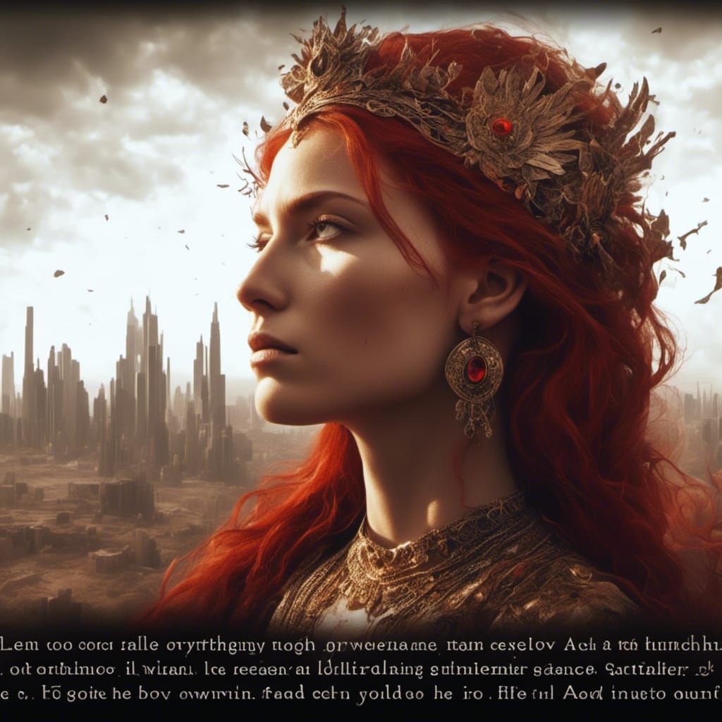 Red-Haired Queen in Desert Landscape, Digital Art