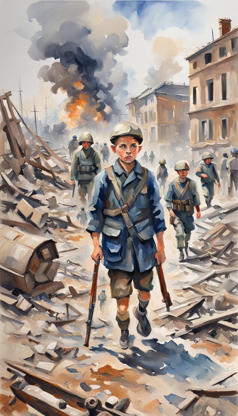 Ukrainian Children in Wartime: Gouache Impressionist Paintin...