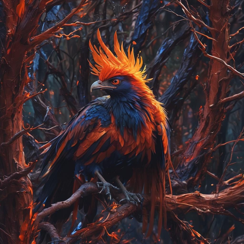 Furious Phoenix Spreads Fiery Wings in Burning Forest
