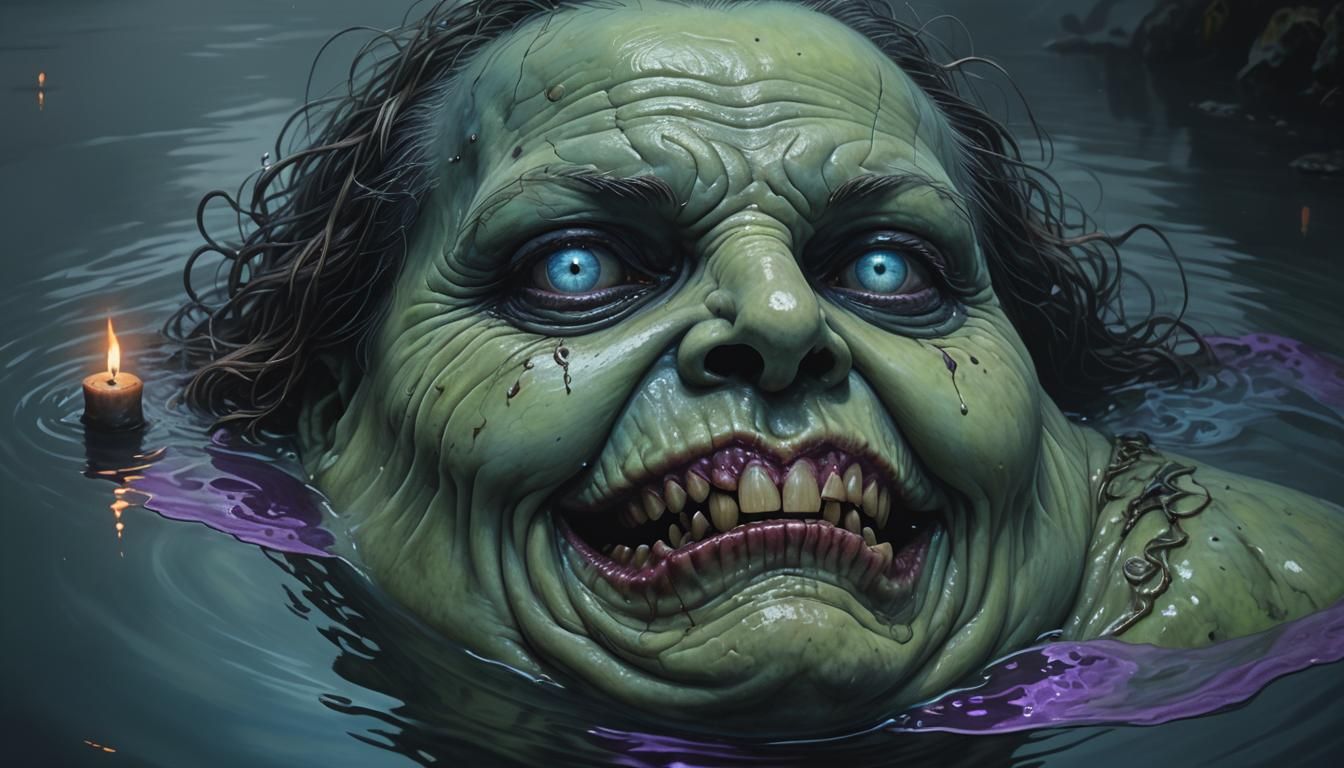 Blue Bloated Corpse in Moody Dark Fantasy Art
