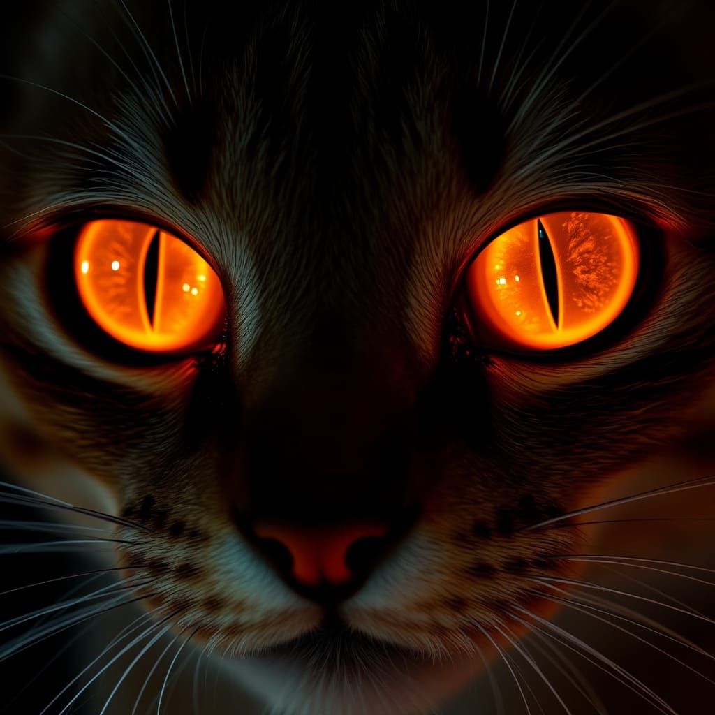 Glowing Orange Cat Eyes Close-Up