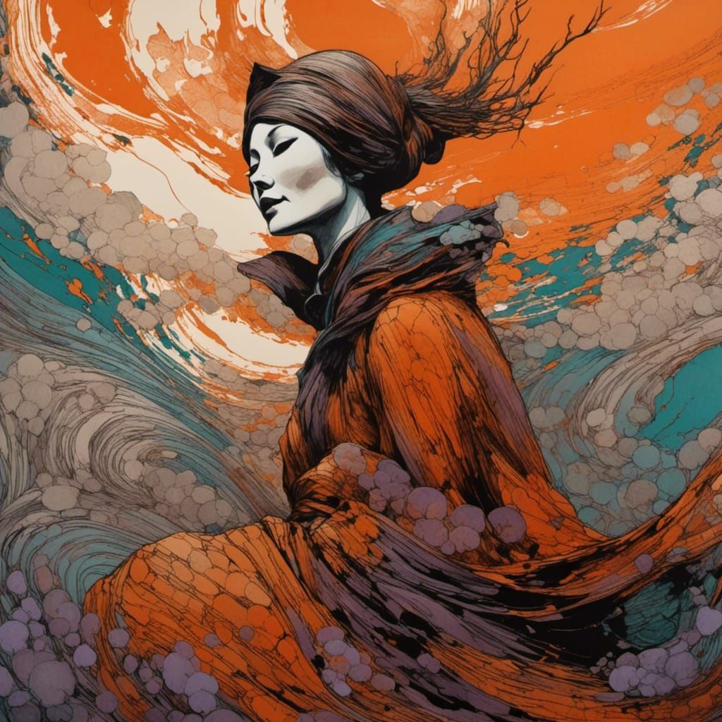 Russian Spy Laughing: Ink Illustration in Pointillism Style